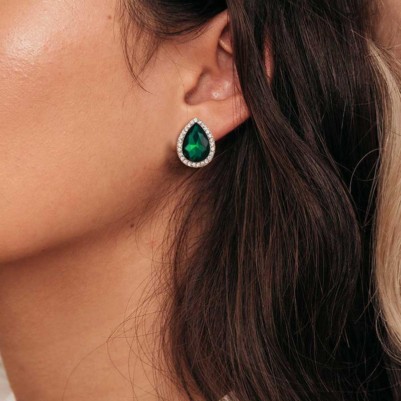 EVER FAITH Women's Jewelry Accessory Green Crystal Wedding Teardrop Pierced Stud Earrings Gold-Plated-Base - Image 2